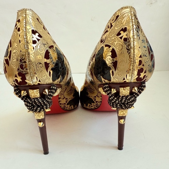 Christian Louboutin Black Gold Floral Laser Samurai Kanzai 85mm pumps EU 41 - Picture 10 of 11